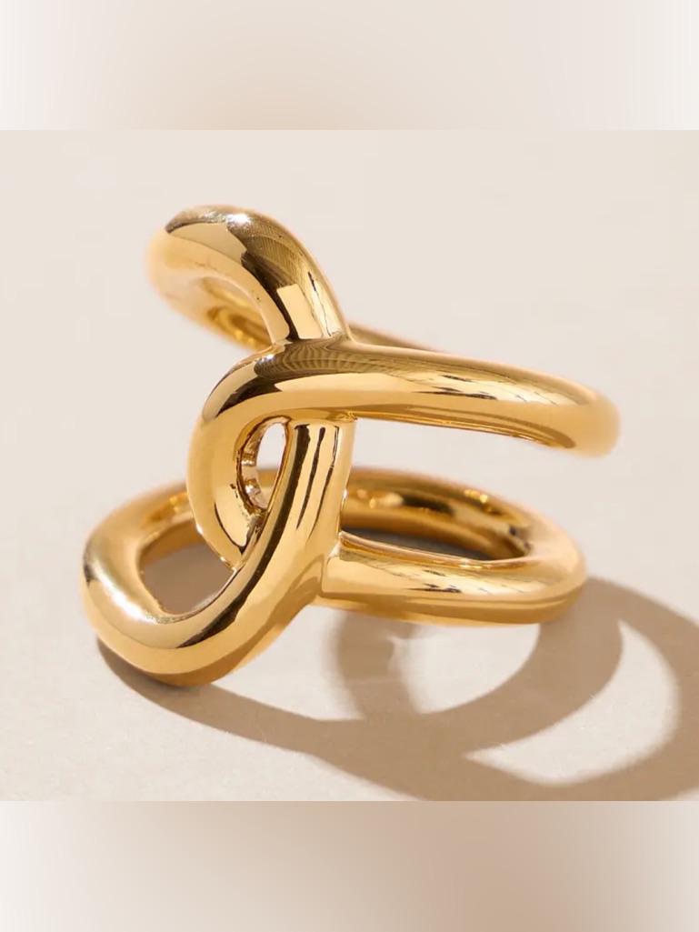 Sahira Polished Gold Plated Interlocking Open Band Ring - Women Jewelry